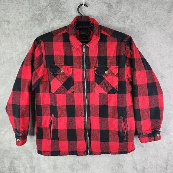 Mens Victory Sportswear Red & Black Buffalo Plaid Sherpa Lined Jacket Full Zip L - Picture 2 of 11